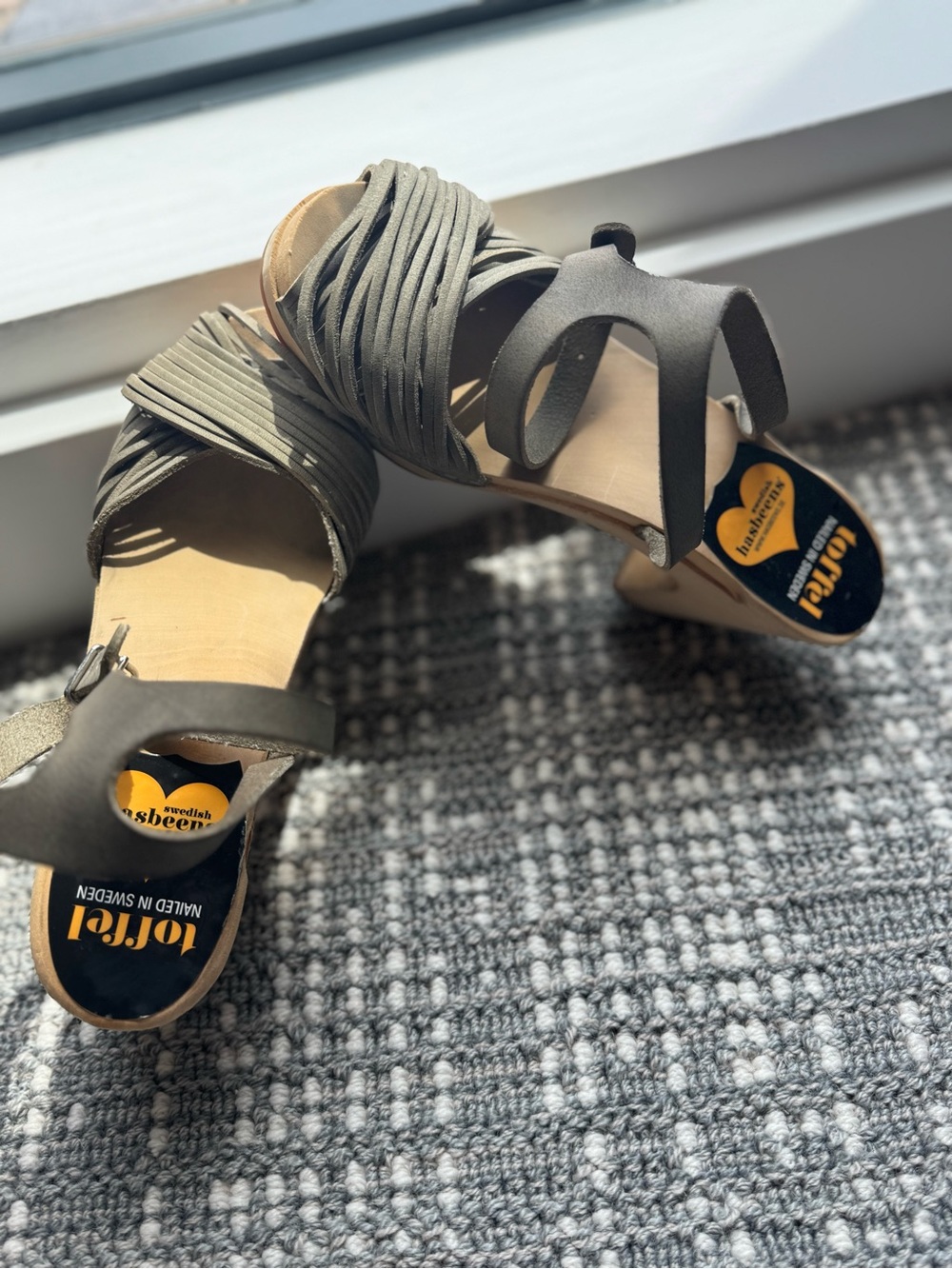Swedish Hasbeens Olive Green Strappy Heeled Sandals